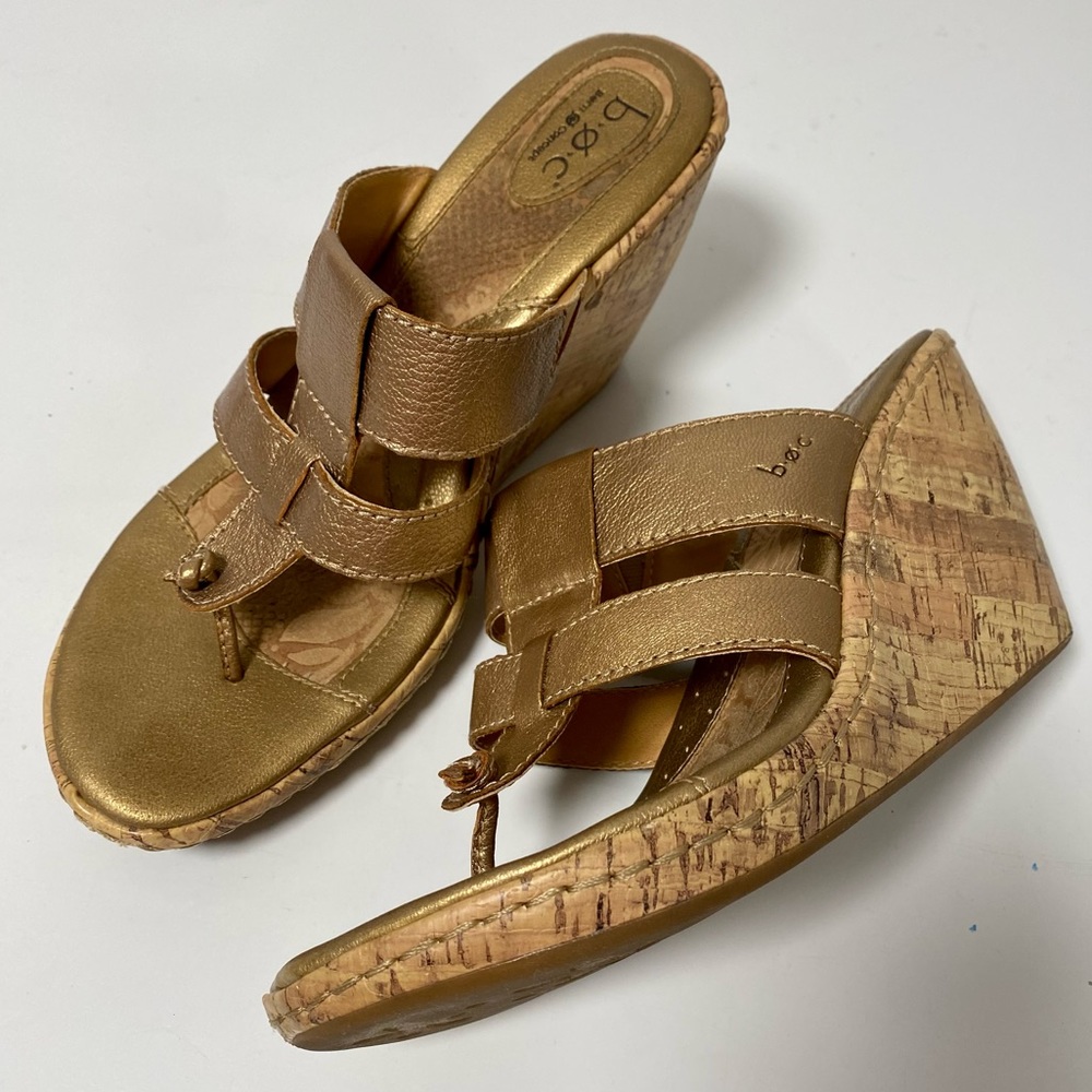Metallic bronze wedge thong sandals